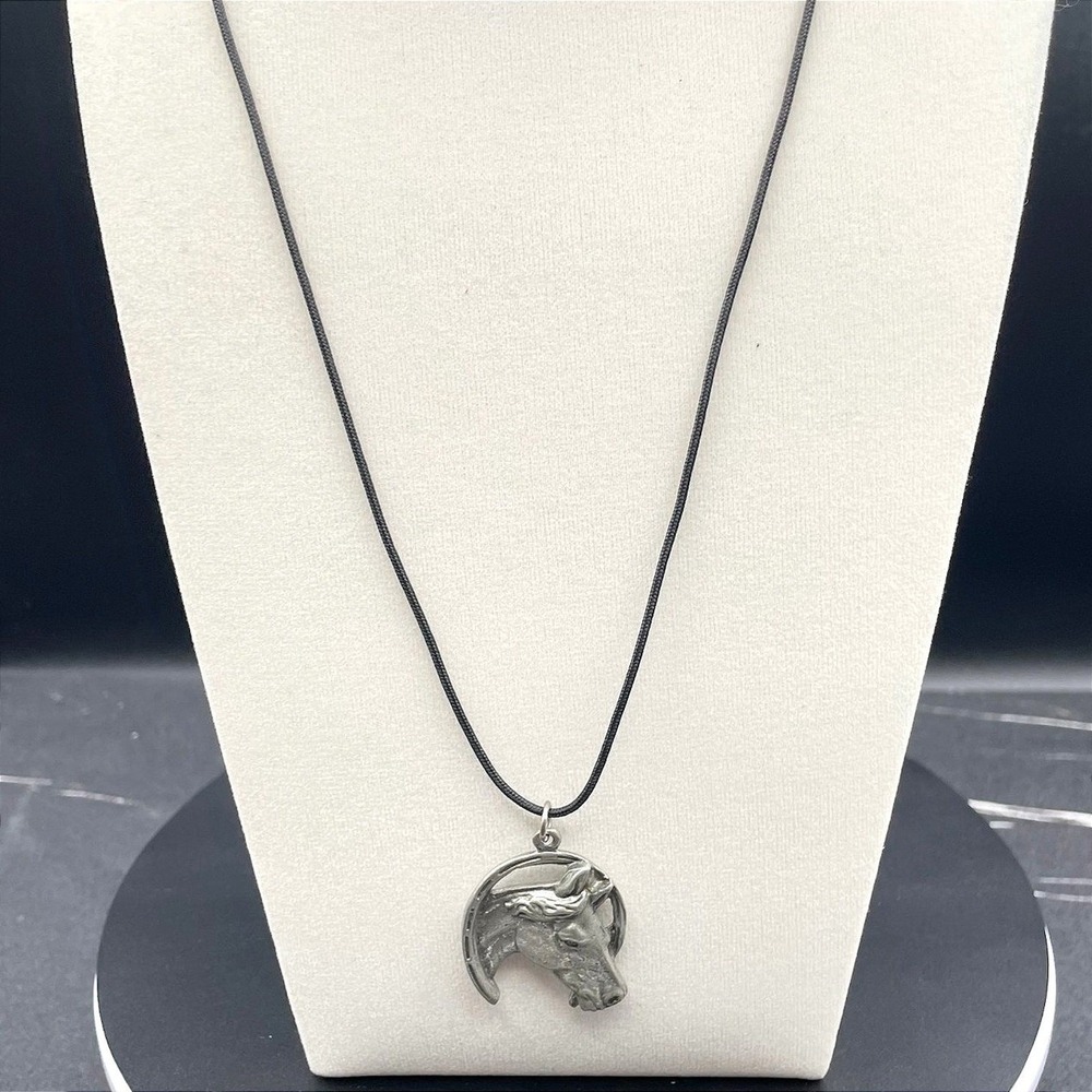 Silver-Tone Black Cord Wisiorek Zawieszka Konik Koń Horse Boho Pendant Necklace